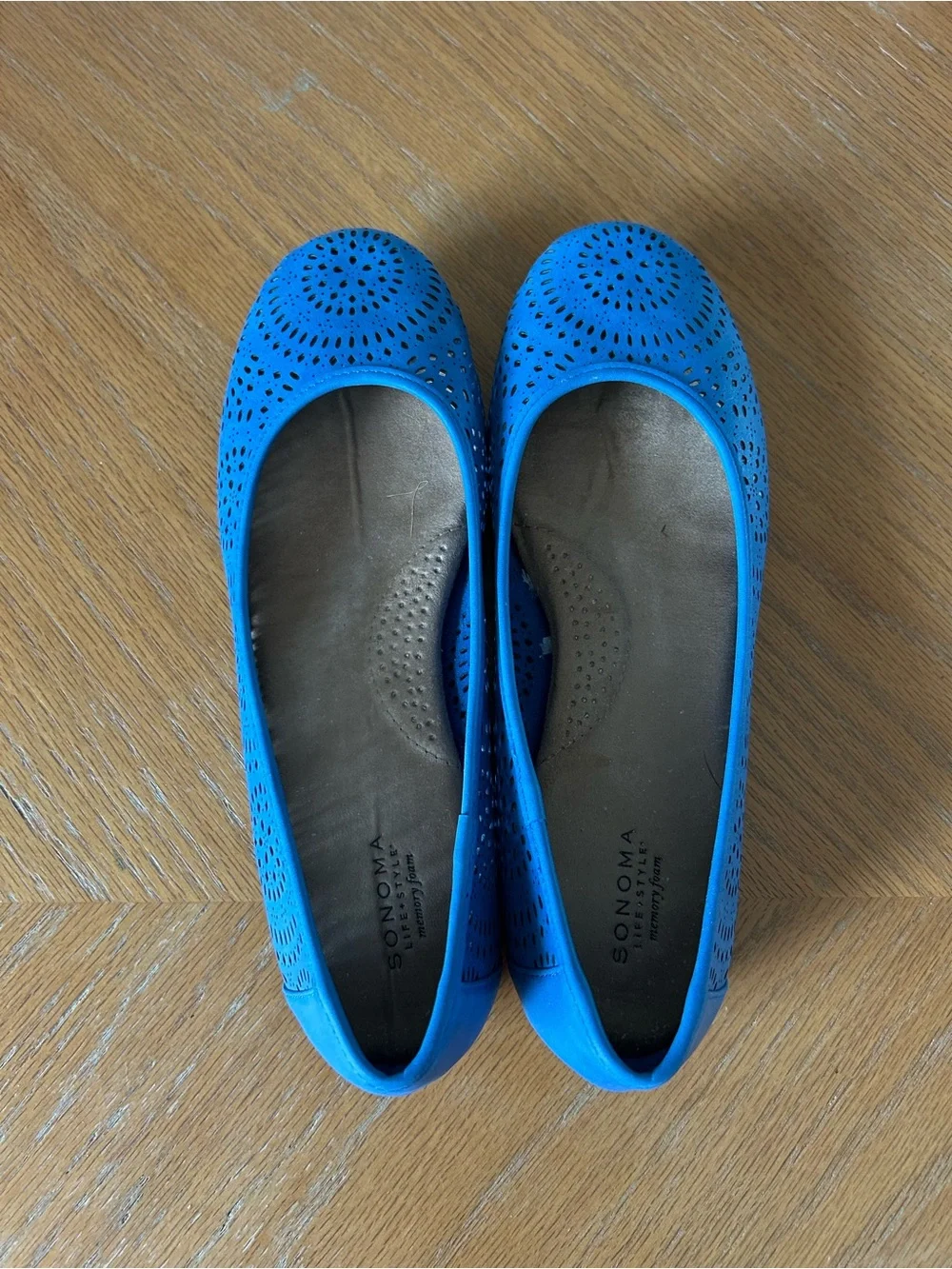 Sonoma Life+Style Memory Foam Eliza Blue Faux Leather Ballet Flat 9M